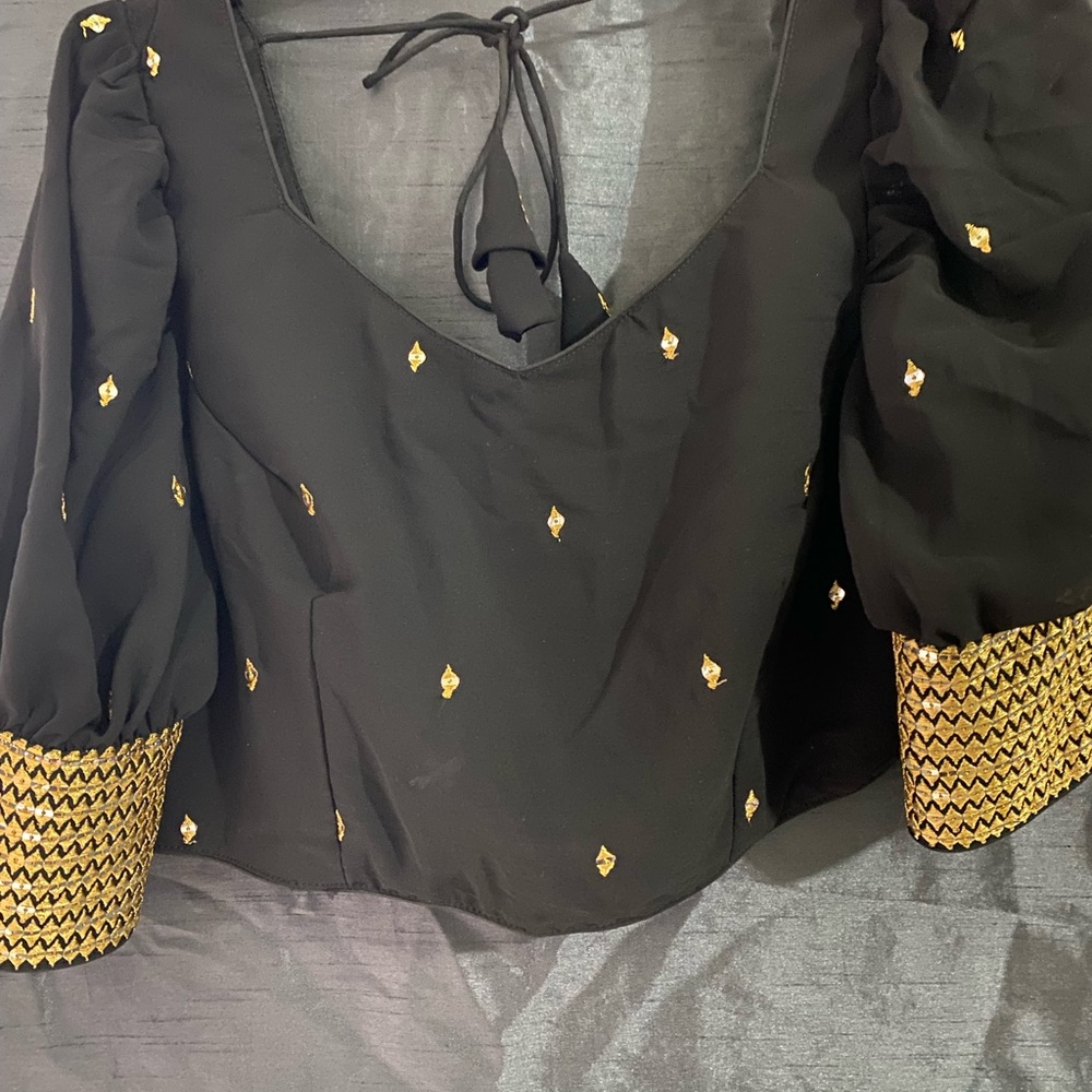 Black and Blue Embellished Bustier Dress with Tie Front